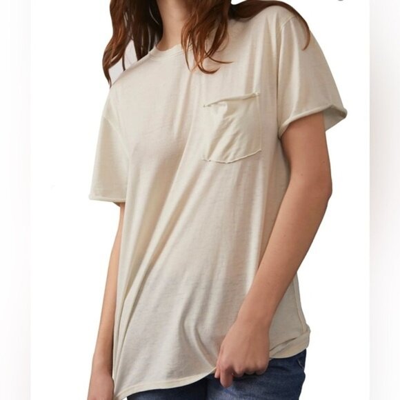 Free People We The Free Vella T-Shirt Oversized Pocket White Swan Ivory S - Picture 1 of 5